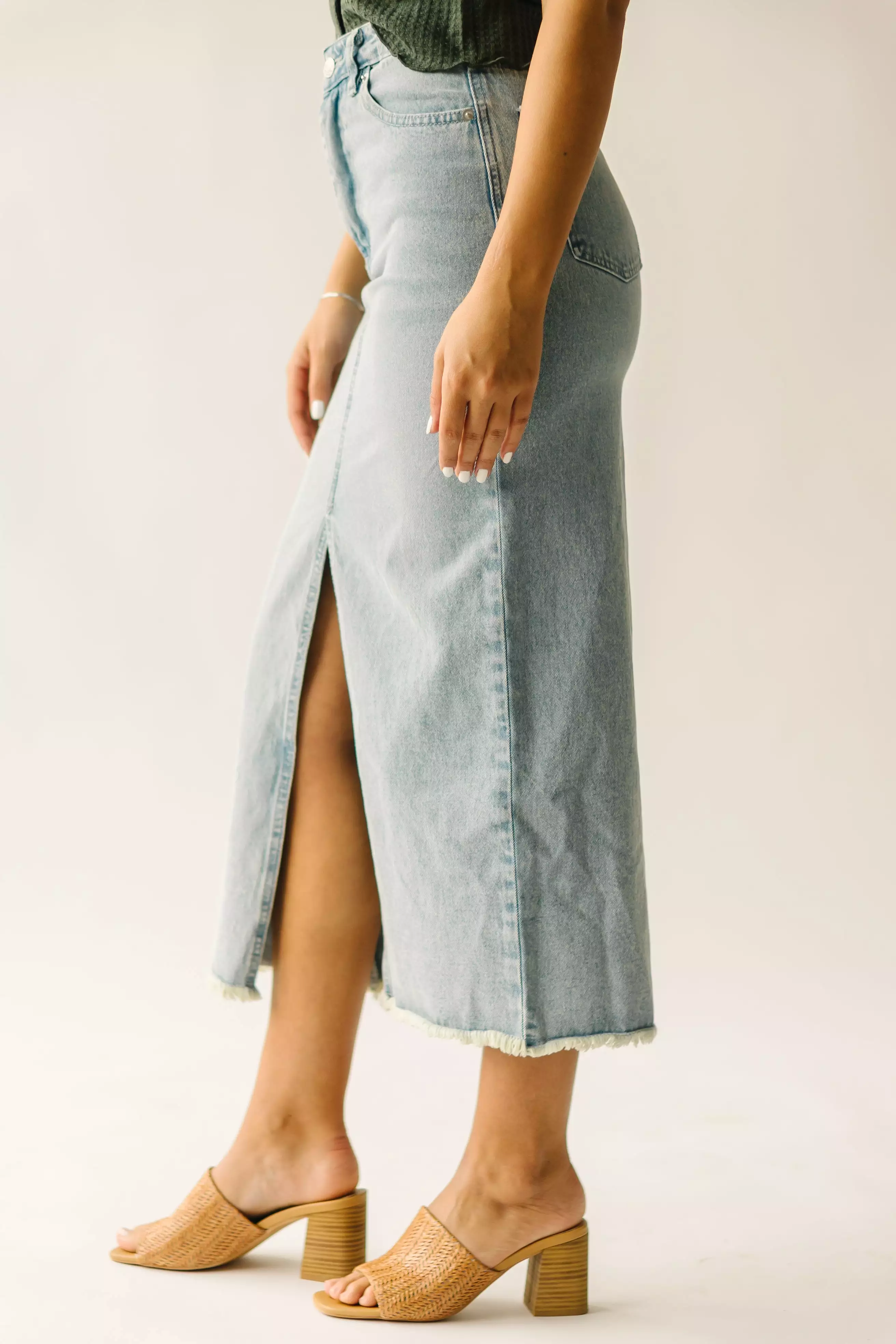 The Kaplan Slit Denim Skirt in Light Blue