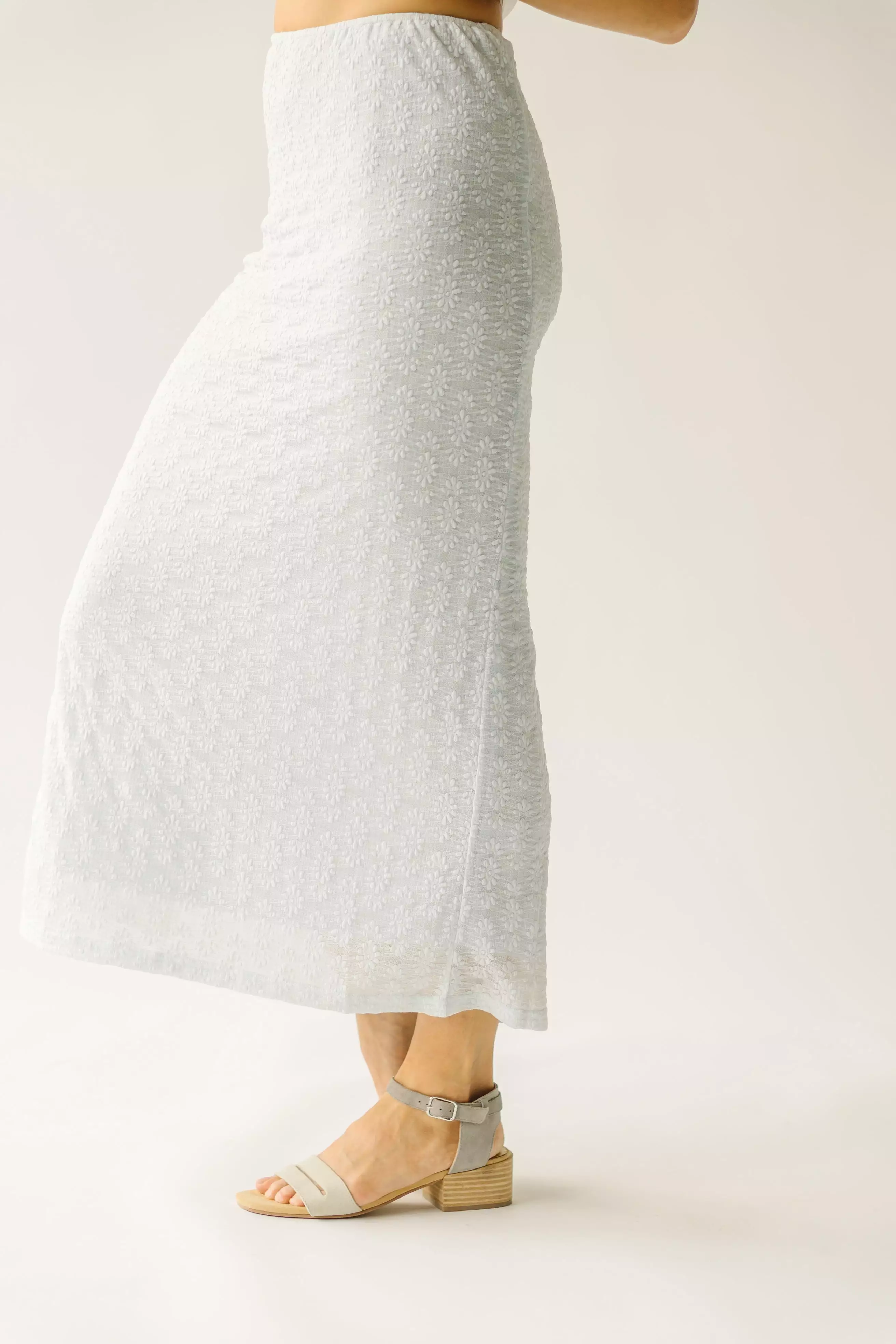 The Mateah Lace Midi Skirt in Light Blue