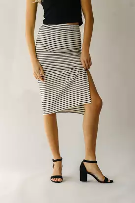 The Sumner Striped Midi Skirt in Black + Ivory