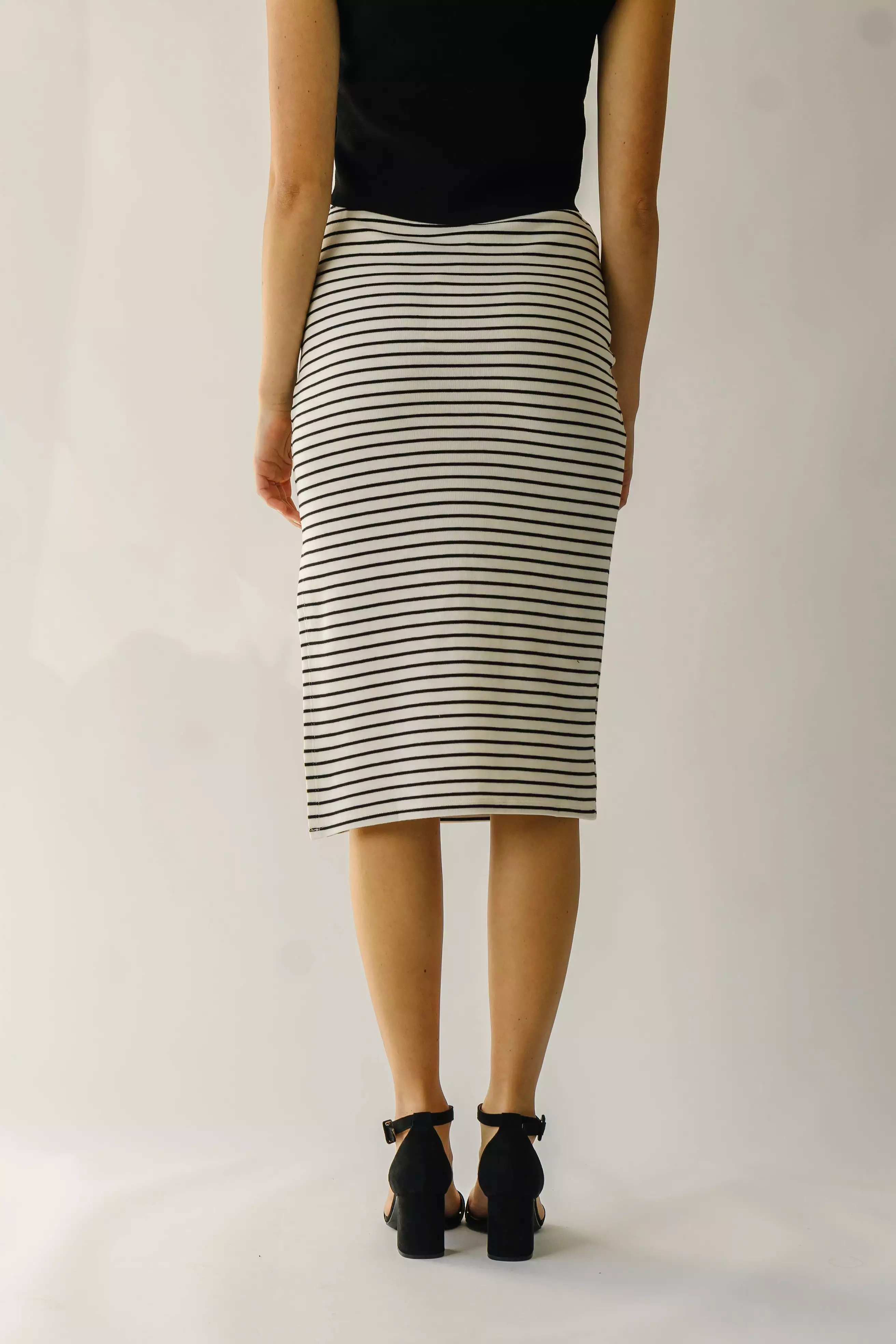 The Sumner Striped Midi Skirt in Black + Ivory