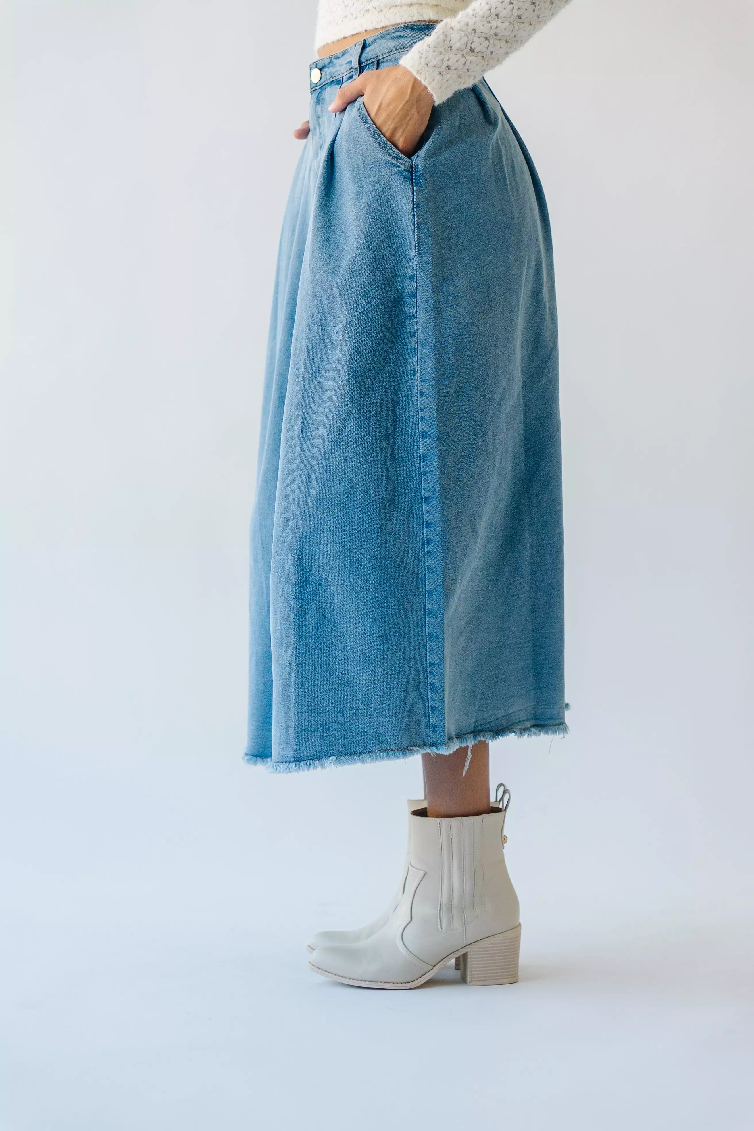 The Waleska Pleated Maxi Skirt in Denim