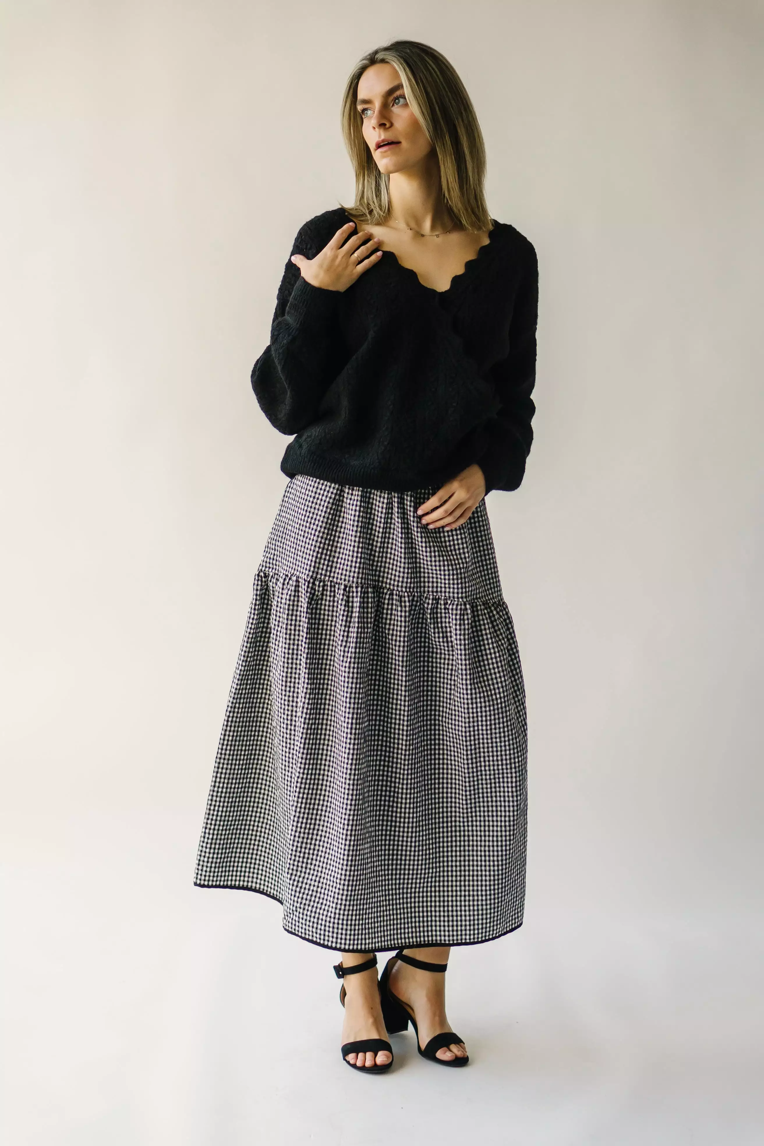 The Wasco Gingham Maxi Skirt in Black