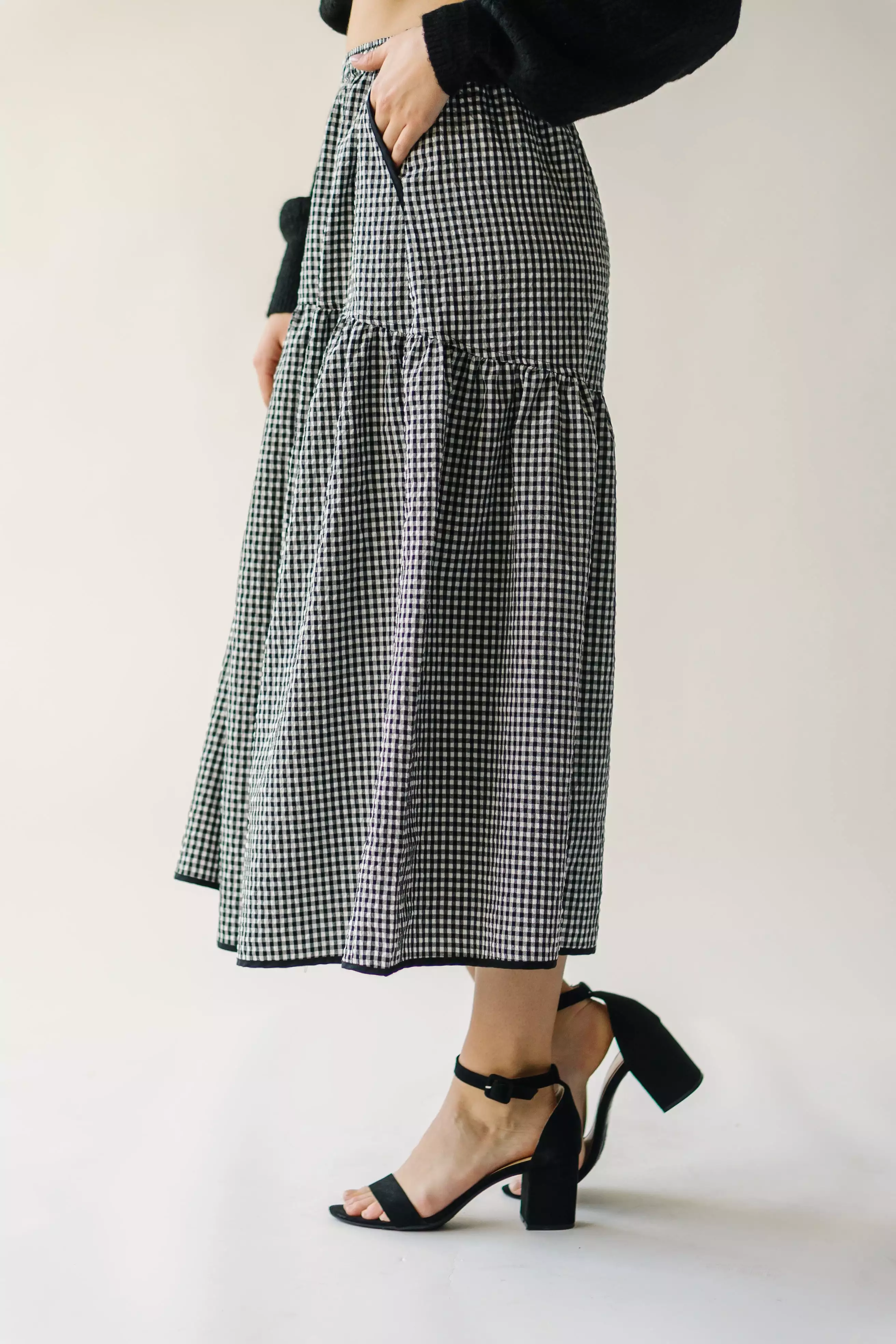 The Wasco Gingham Maxi Skirt in Black