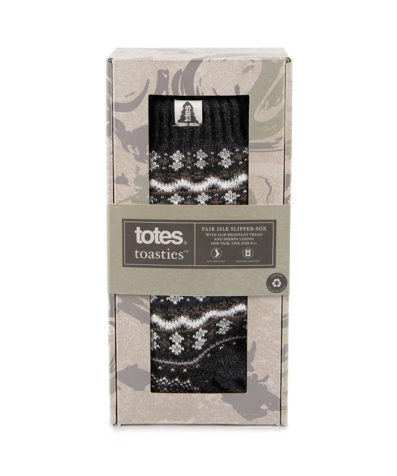 Totes Toasties Mens Sherpa Lined Fair Isle Slipper Socks