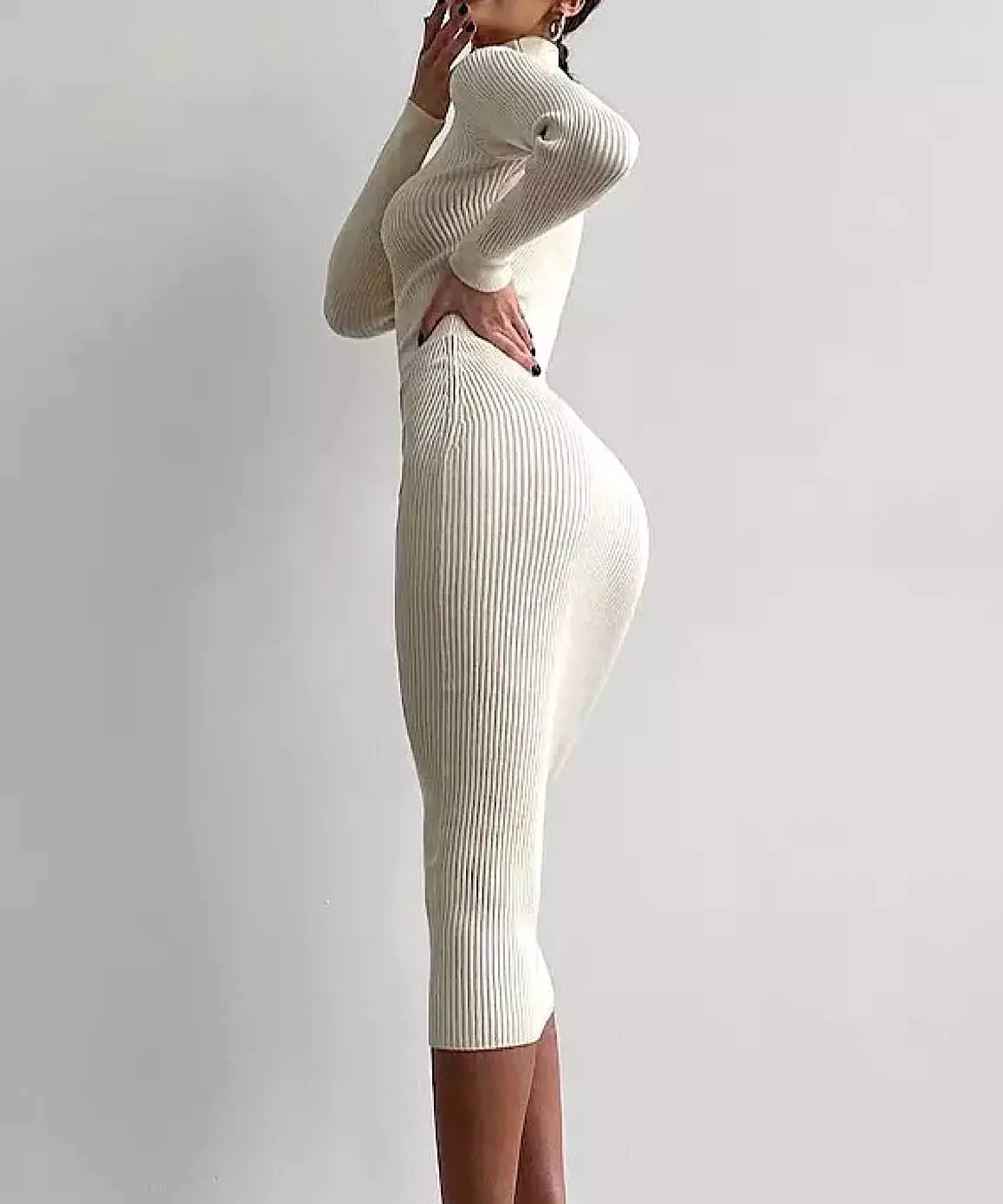 Turtleneck Long Sleeve Slim Midi Dress