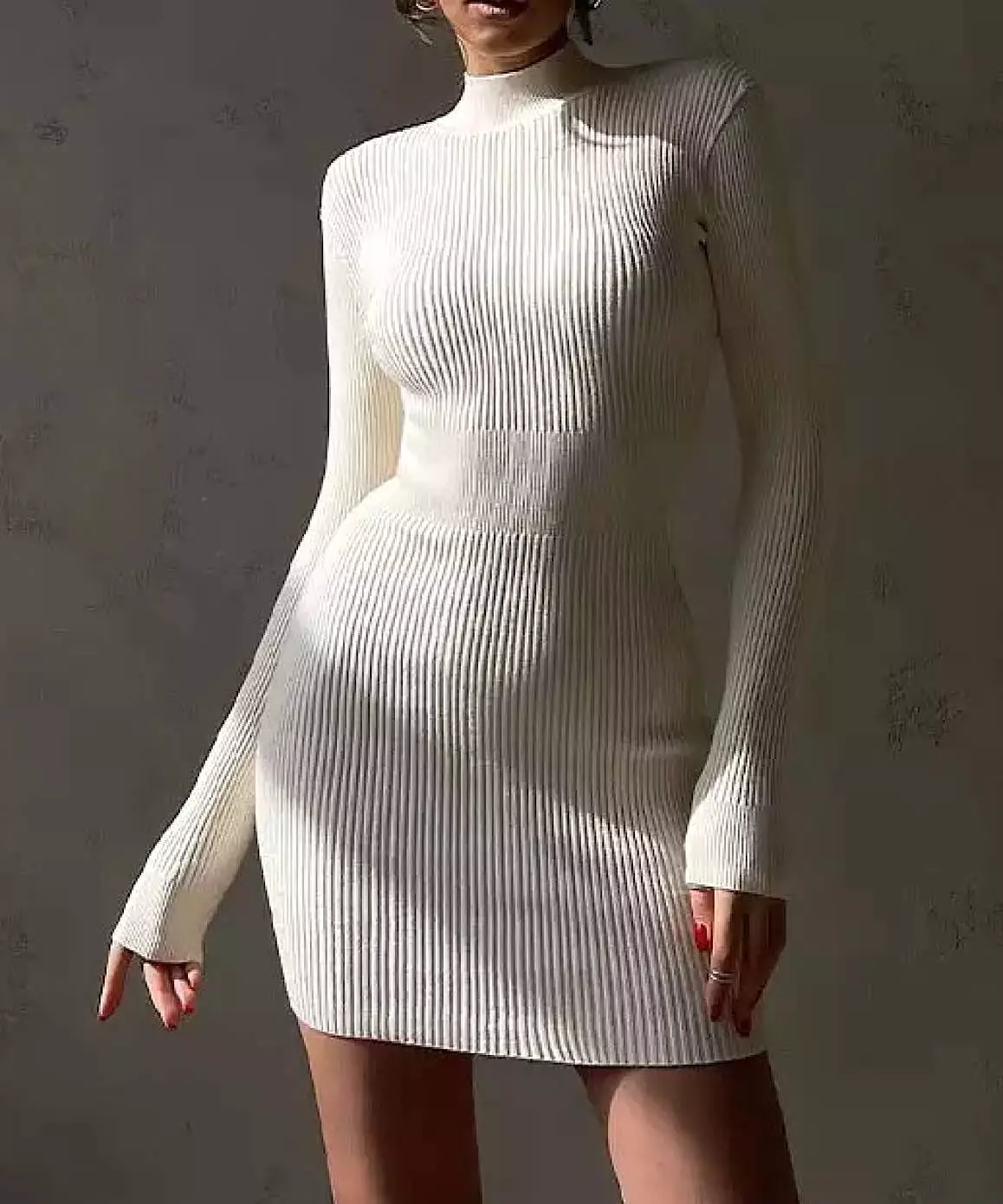 Turtleneck Long Sleeve Slim Midi Dress