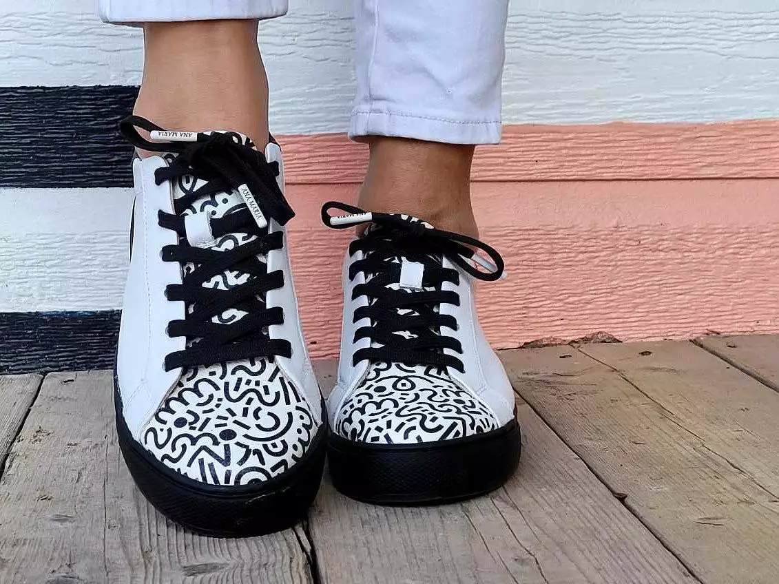 White & Print Leather-Sneaker