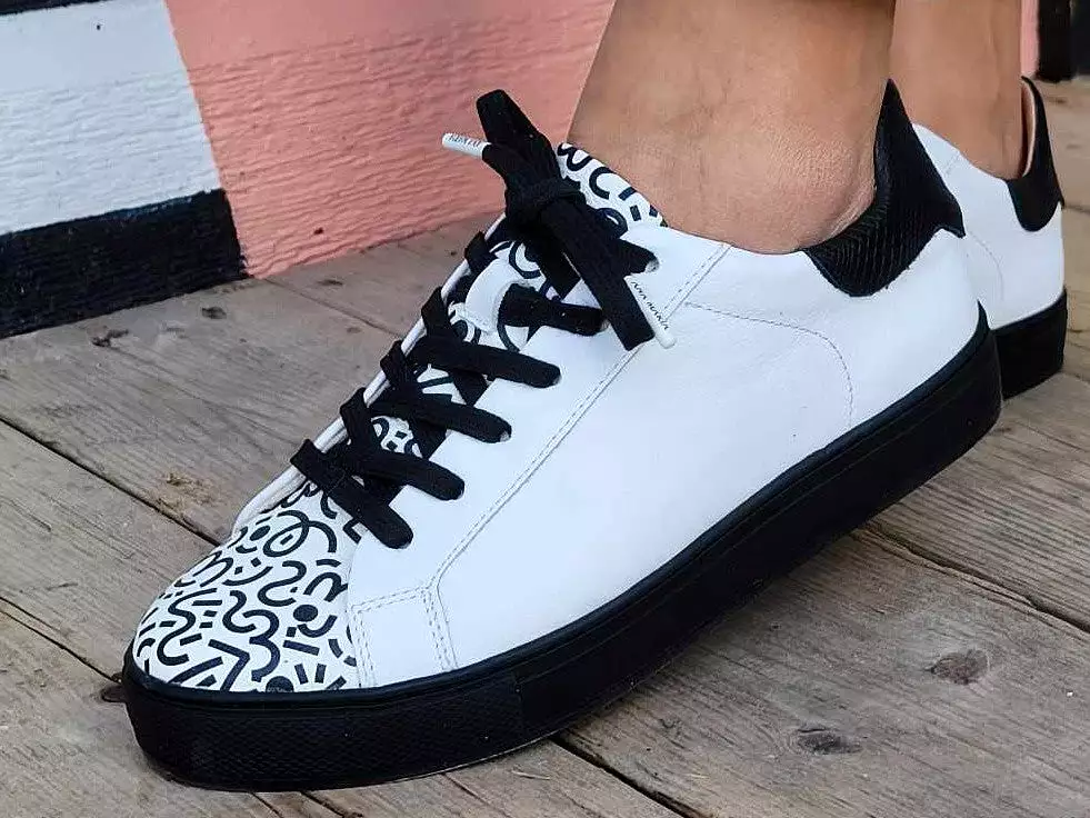 White & Print Leather-Sneaker