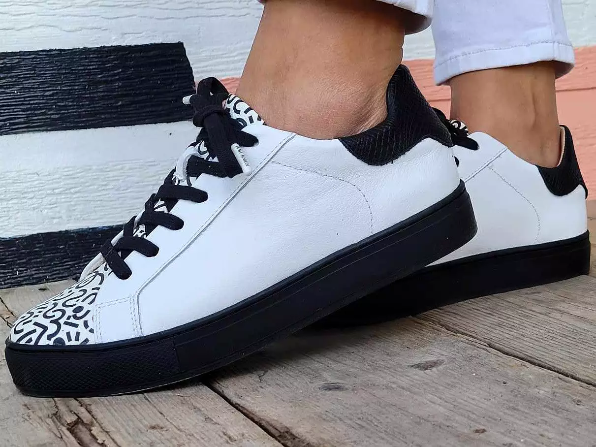 White & Print Leather-Sneaker