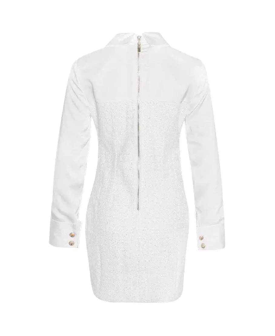 White Tweed Gold Buttoned Dress