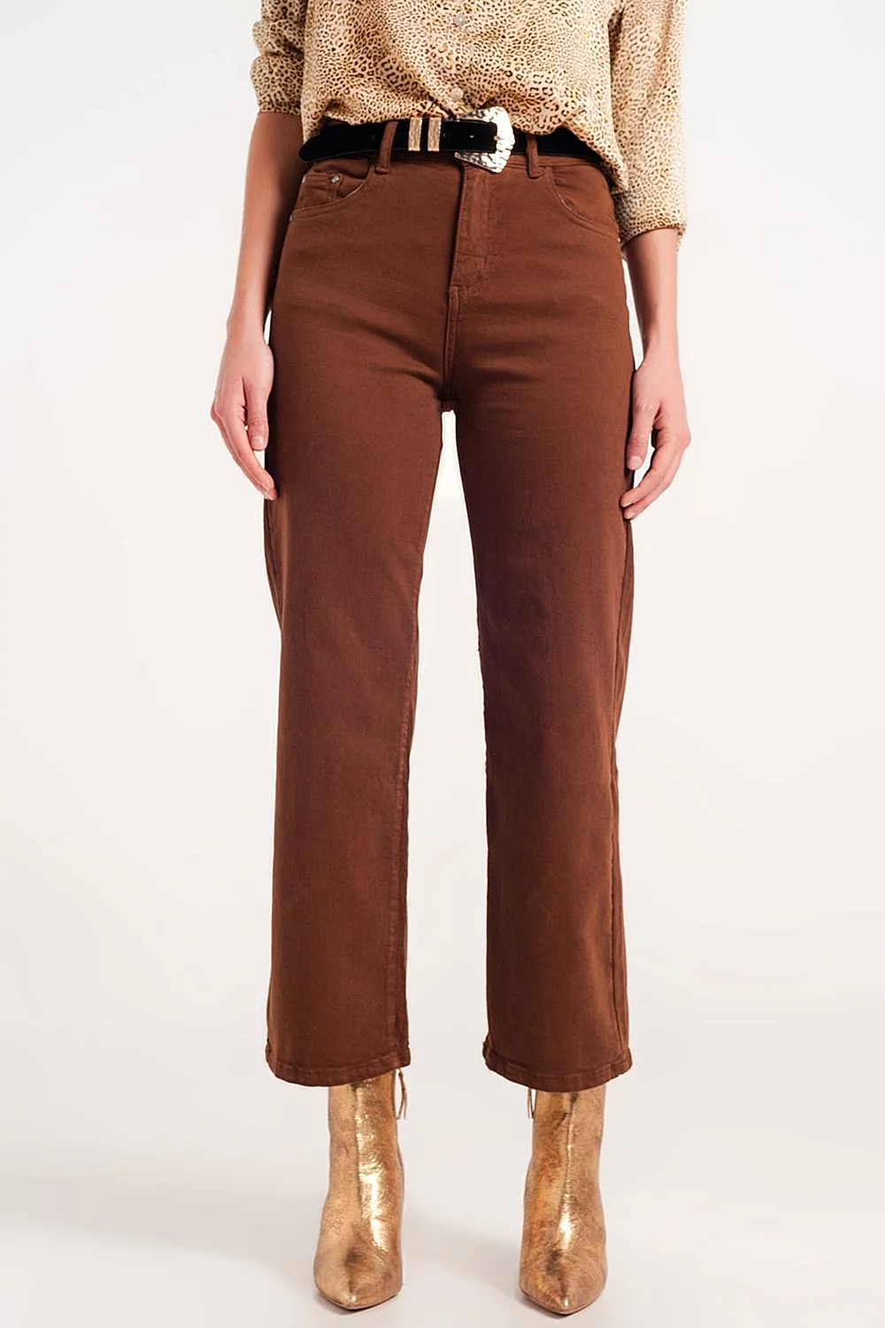 Wide Leg Jeans in Camel Brown