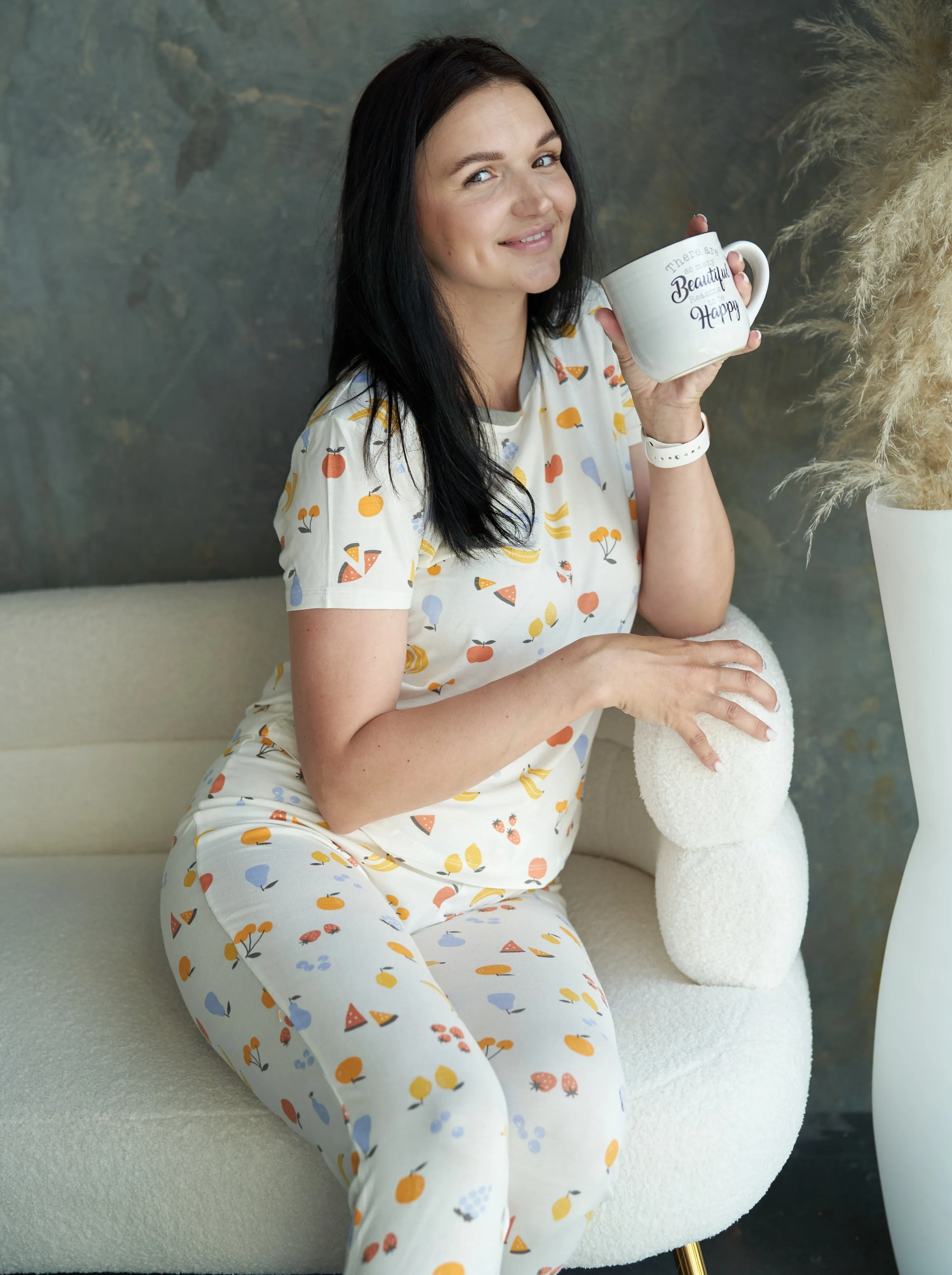 Wommen's Bamboo Short Sleeve Pajama Set (Fruit Salad Print)