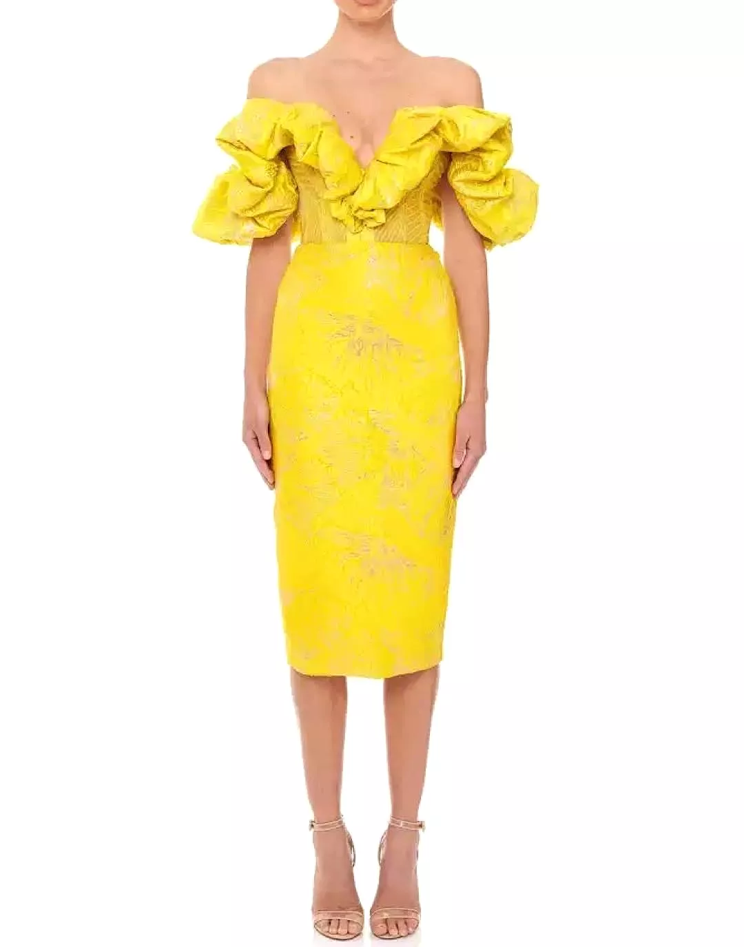 Yellow Knitted Jacquard Bandage Dress