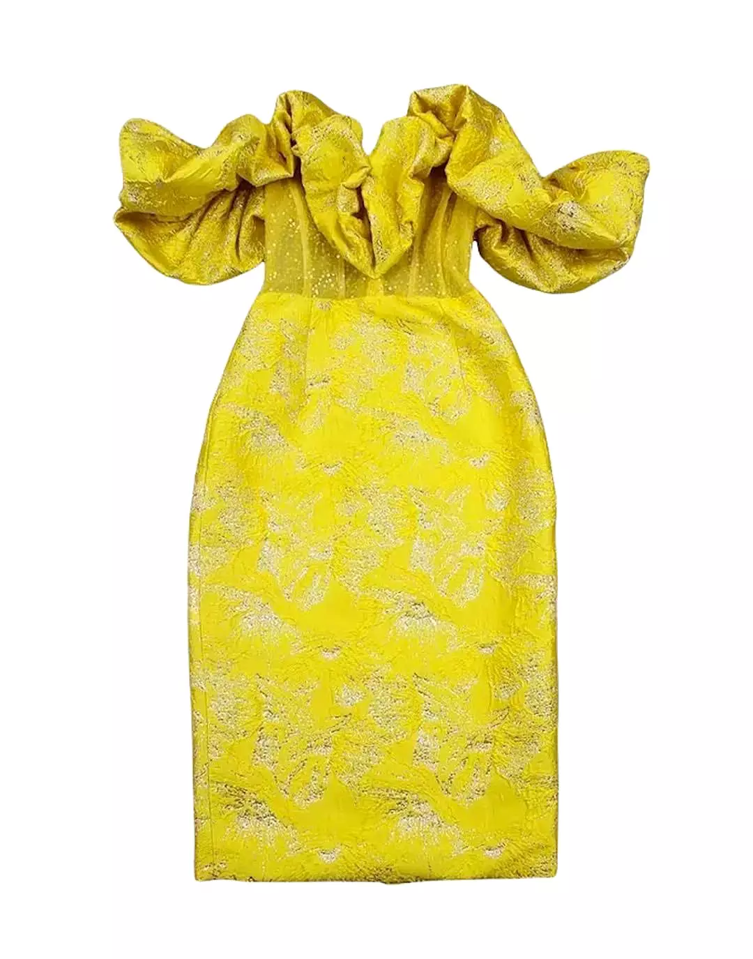 Yellow Knitted Jacquard Bandage Dress