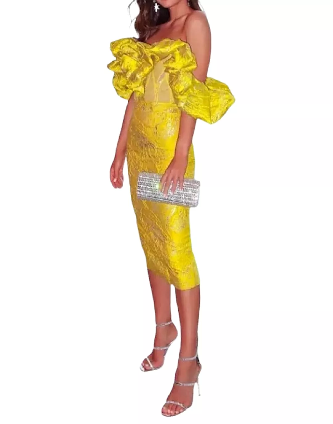 Yellow Knitted Jacquard Bandage Dress